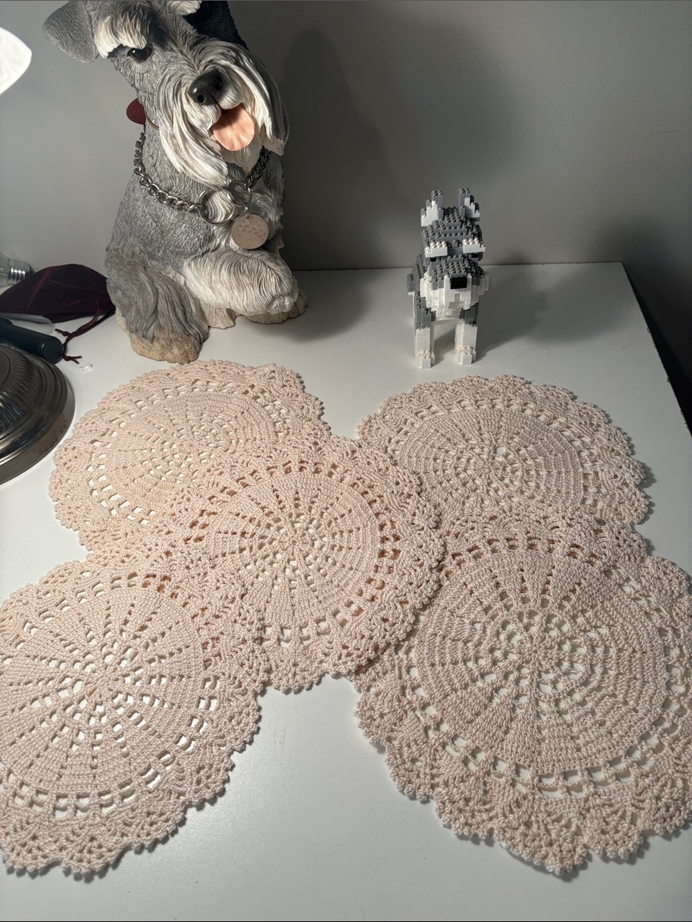 Set of 5 vintage Handmade Crochet Doilies - Cream Round Placemats